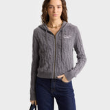Faubourg Cable-Knit Cashmere Zip Hoodie Grey